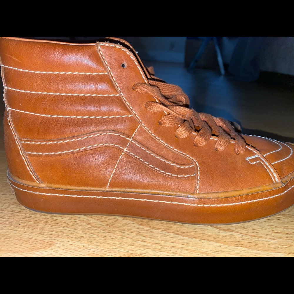 Brown leather sk8 Hi Vans